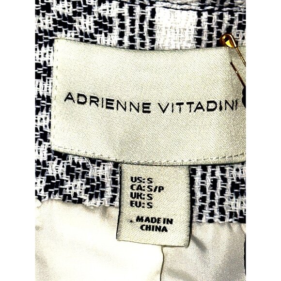 Adrienne Vittadini Small Woven Cotton Fringe Tweed Zip Jacket Blue White New Tag - Picture 9 of 16